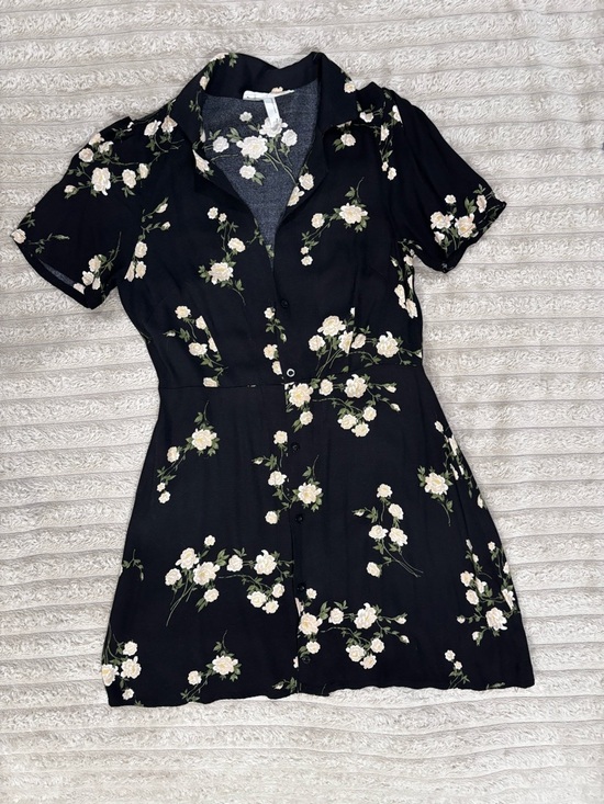 Urban Renewal Black Mini Dress with White Floral Print - Picture 2 of 6